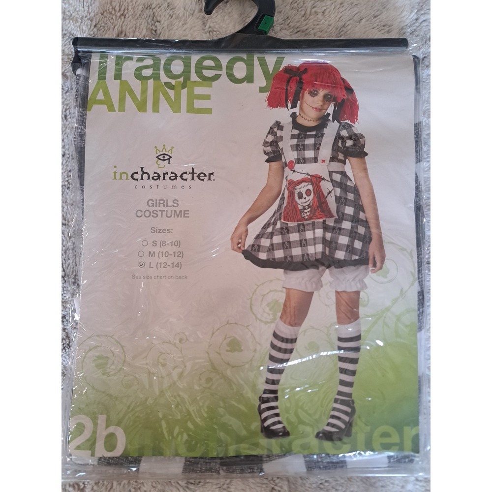 InCharacter Tragedy Raggedy Anne Girls Costume Gothic Gingham Large 12-14 NEW